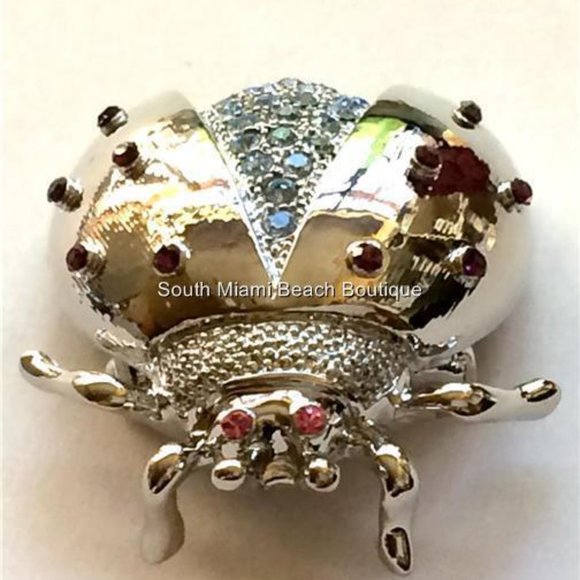 Vtg Ladybug Pin Brooch Silver Plated Pink Purple Crystal Insect Jewelry Lady Bug - Picture 4 of 10